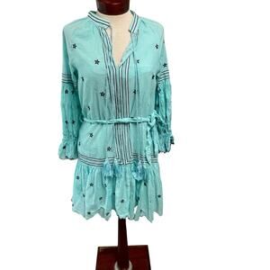 Kitsch & Pop Edition Blue Star Floral Dress Size Medium Embroidered Tiered Boho